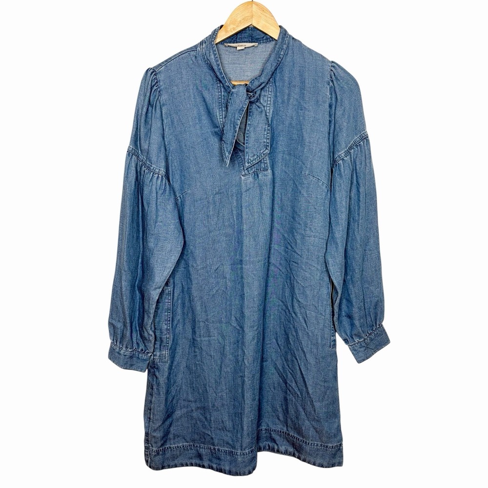 Loft Chambray Puff Sleeve Dress Womens Size Small Coastal Cowgirl Western Tunic